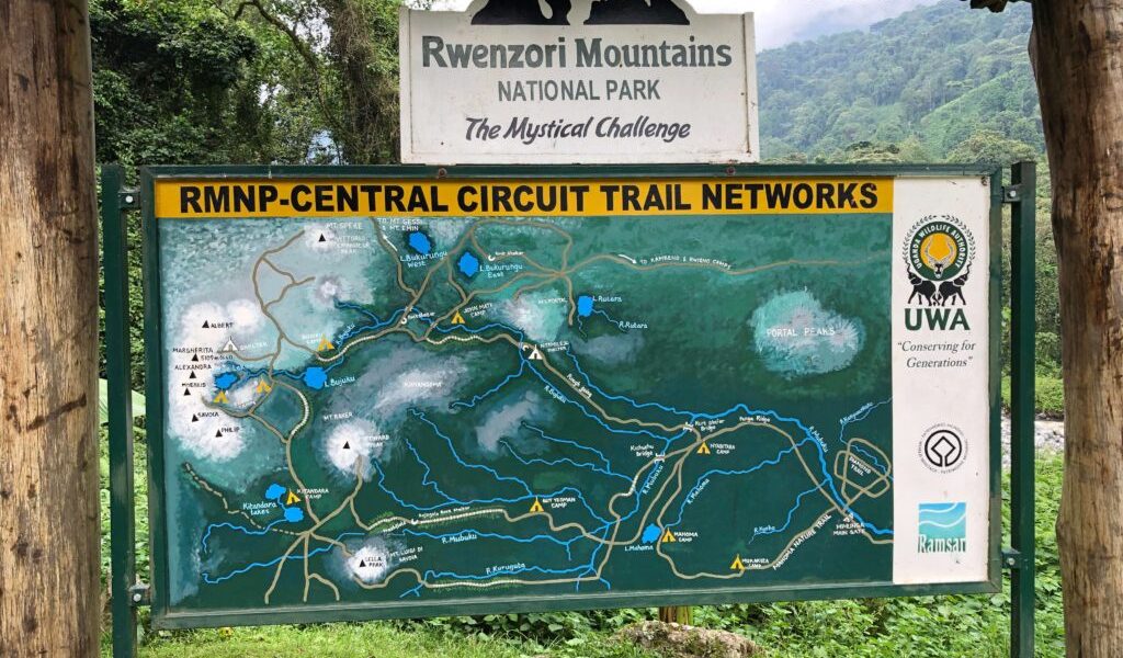 The Central Circuit Trail Route Map of Rwenzori Mountains National Park