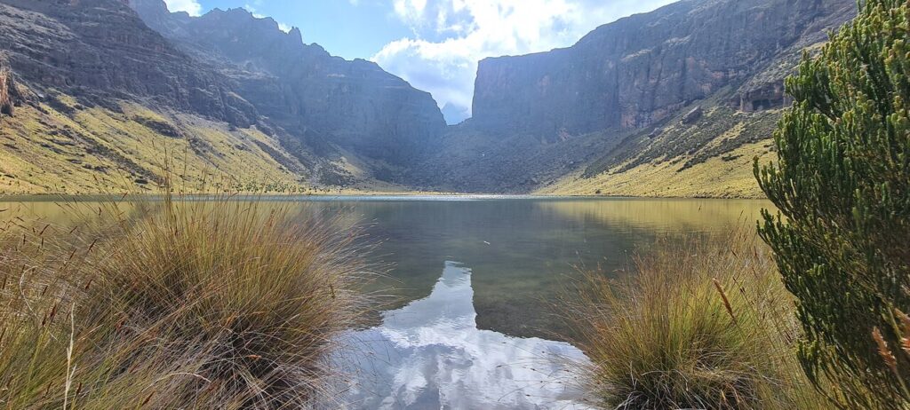 Lake Micaelson on the 4 days Mount Kenya Lake Tour via chogoria - naromoru route to point Lenana peak