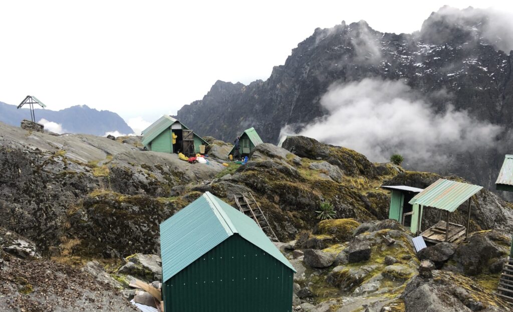 Elena hut on a 7 day Rwenzori trek to Margherita peak via central circuit trail